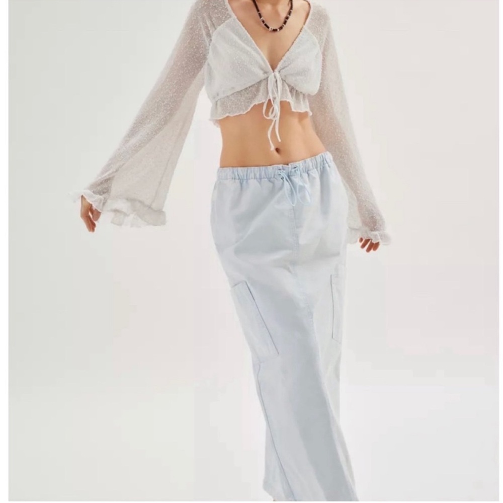 Urban Outfitters Off White Celeste Textured Long Sleeved Cropped Blouse